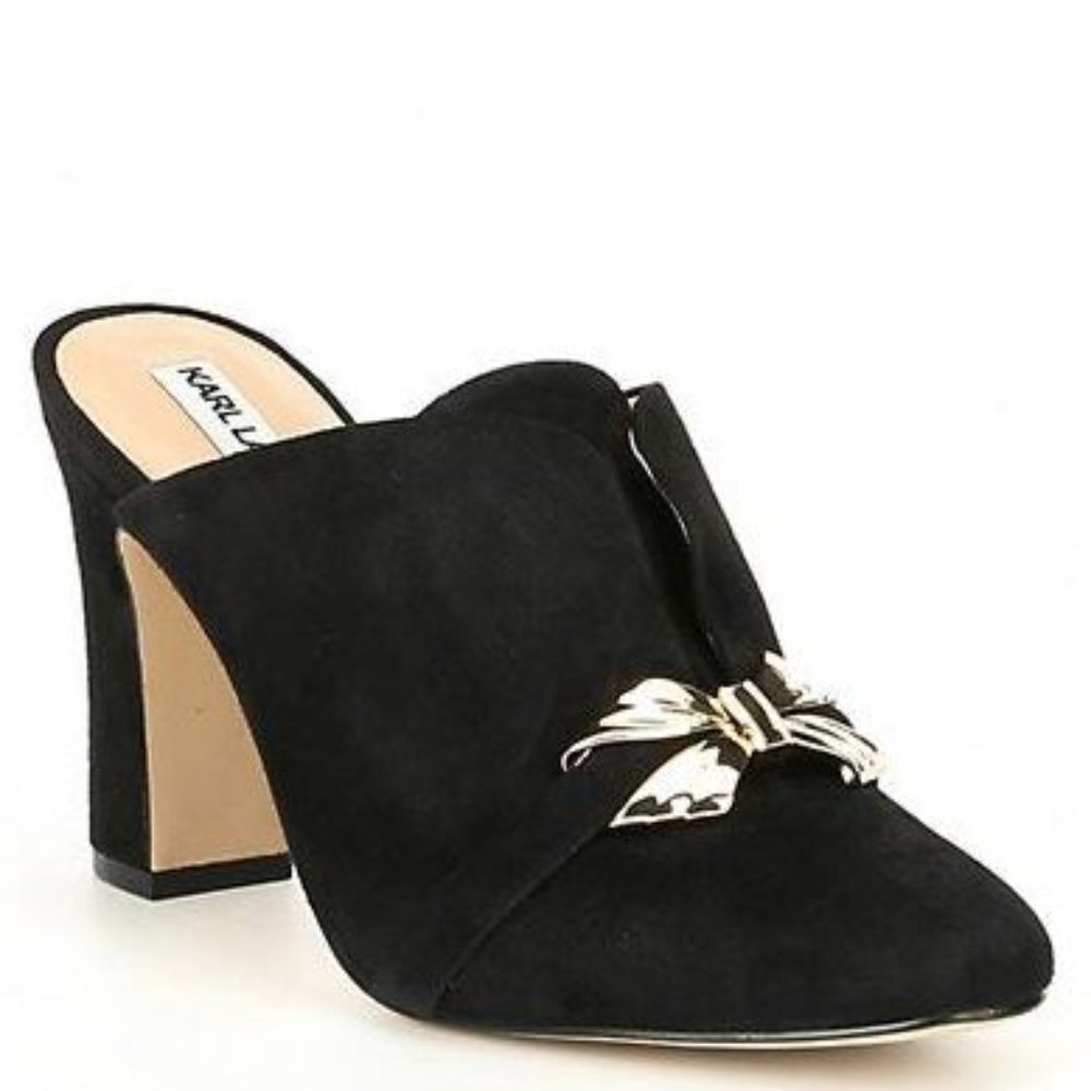 Karl Lagerfeld Norah Block Heel Suede Bow Mule - Picture 2 of 10